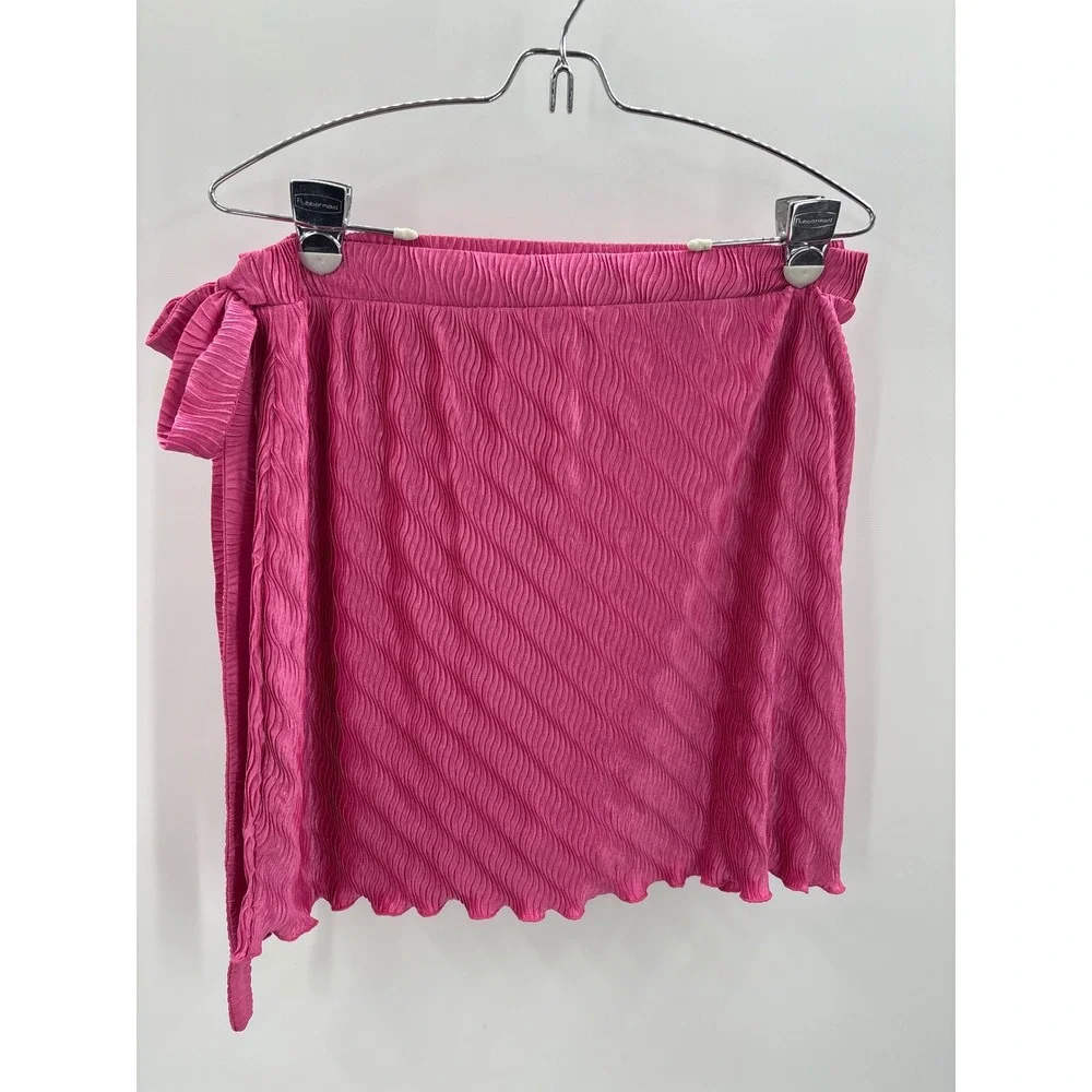 Lulus Cute Praise‎ Hot Pink Plisse Satin Faux-Wrap Mini Skort NWT Large Fuchsia